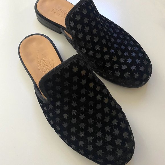 Cannabis-print Duke & Dexter Velvet Mules/Slip-Ons In Black main image 7